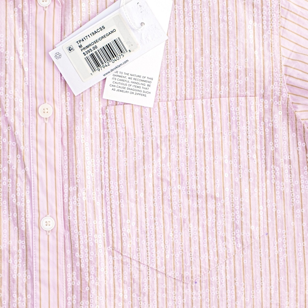 NWT Derek Lam 10 Crosby Wesley Sequined Striped Cotton Shirt Pink $395 - Size M - Picture 11 of 12